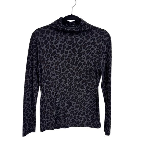Ann Taylor Long Sleeve Gray Leopard Print Turtleneck Top Womens Small - Picture 1 of 6